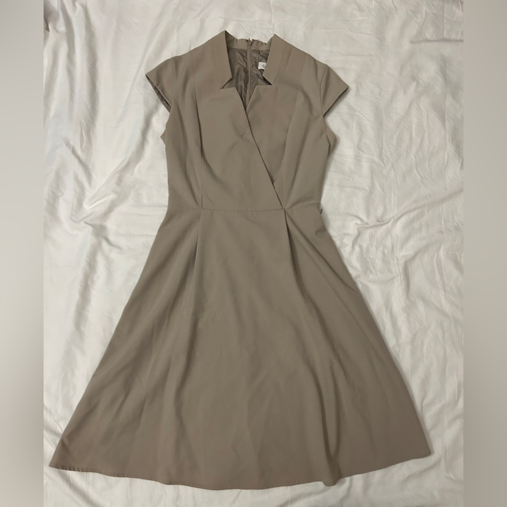 Calvin Klein Taupe Cap Sleeve A-Line Dress